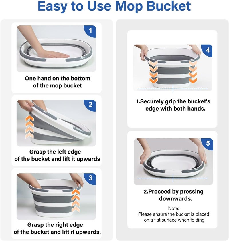 Lesipee Upgraded 16L Collapsible Mop Bucket with Multi-Functional Lid, 4-in-1 Foldable Silicone Tub with Table Surface, Floor Stand, Space Saving 4.2 Gallon Storage Solution for Home & Outdoor - Image 4